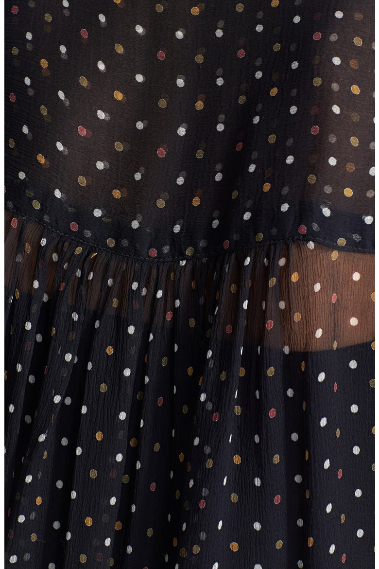 Roll Sleeve Sheer Polka Dot Blouse, Alternate, color, BLACK/ MULTI DOT