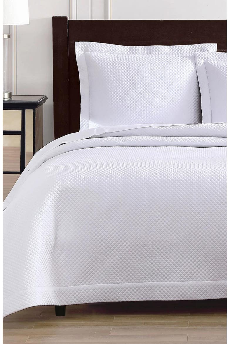 500 Thread Count 100% Certified Egyptian Cotton Sateen Diamond Quilted 3-Piece Coverlet Set, Alternate, color, WHITE