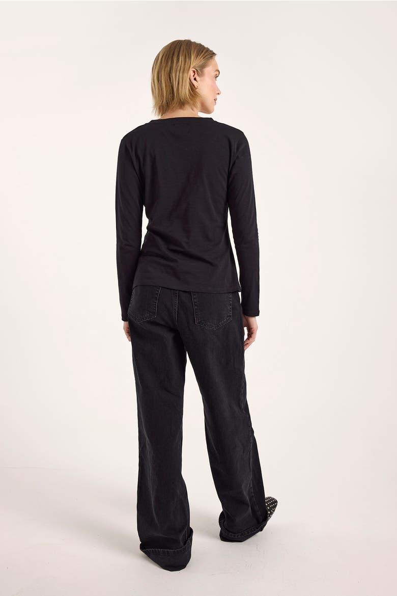 Long Sleeve Cotton V-Neck T-shirt, Alternate, color, Black