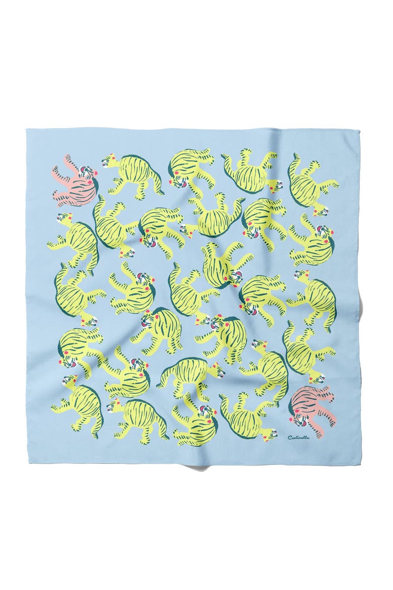 Nodding Tigers Cotton Silk Bandana, Main, color, Blue