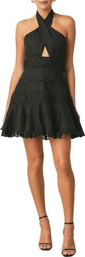 Endless Rose Halter Lace Trim Cotton & Linen Minidress