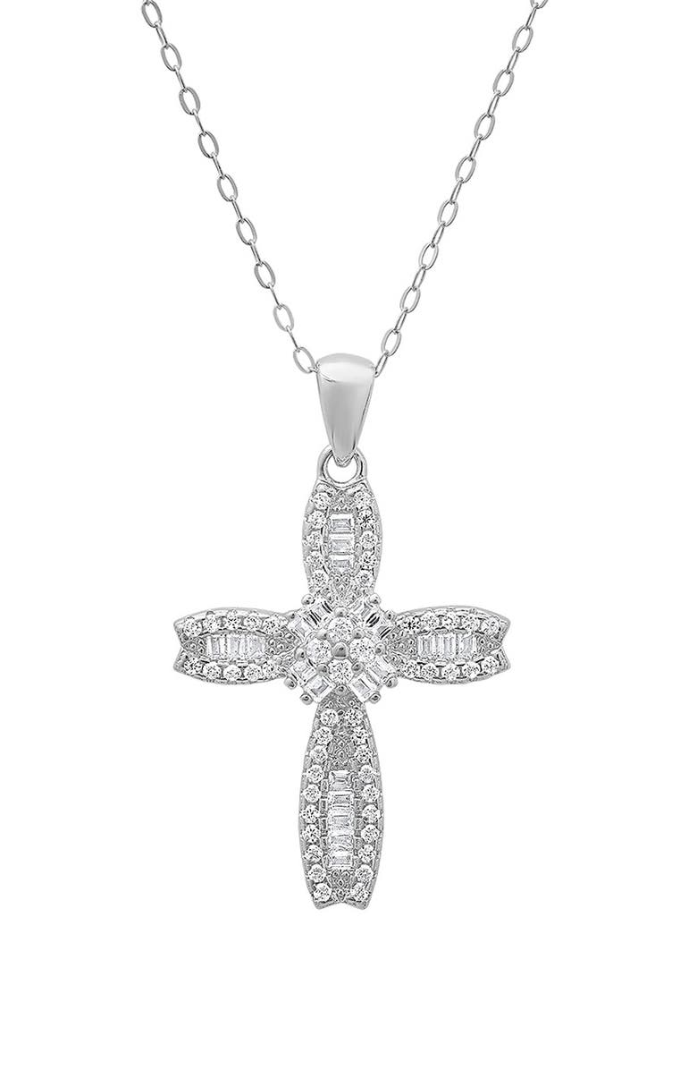Queen Jewels Sterling Silver Cubic Zirconia Cross Pendant Necklace, Main, color, Silver