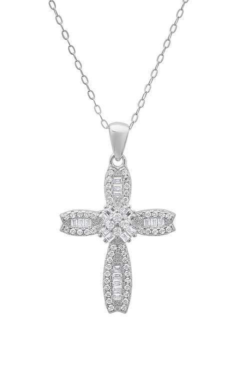 Sterling Silver Cubic Zirconia Cross Pendant Necklace