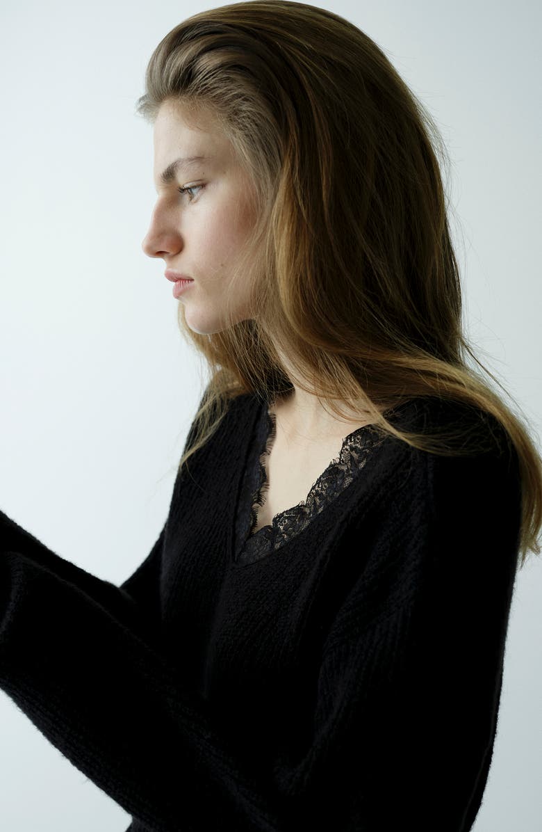 MANGO Lace Trim Rib Sweater, Alternate, color,