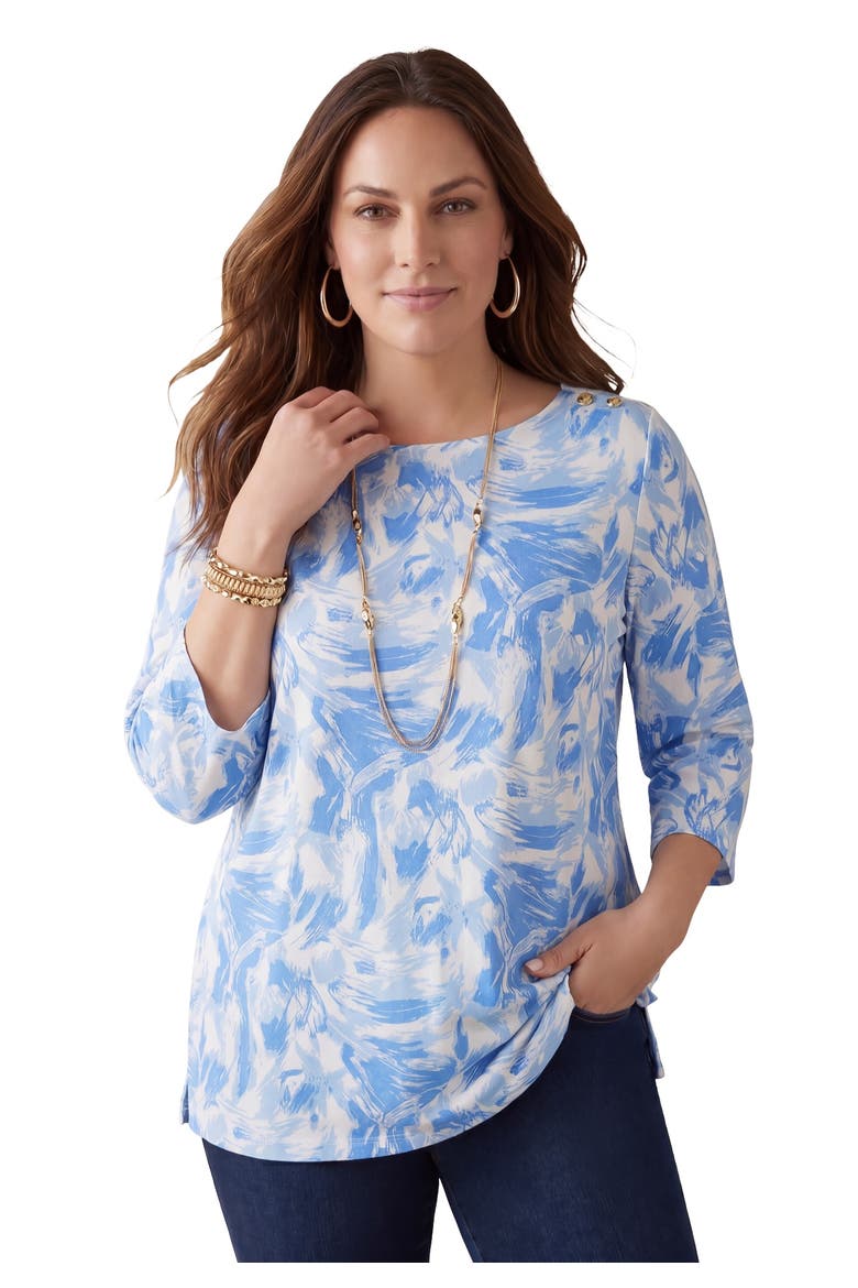 Stretch Cotton Boatneck Tunic, Main, color, BLUE BRUSH STROKES