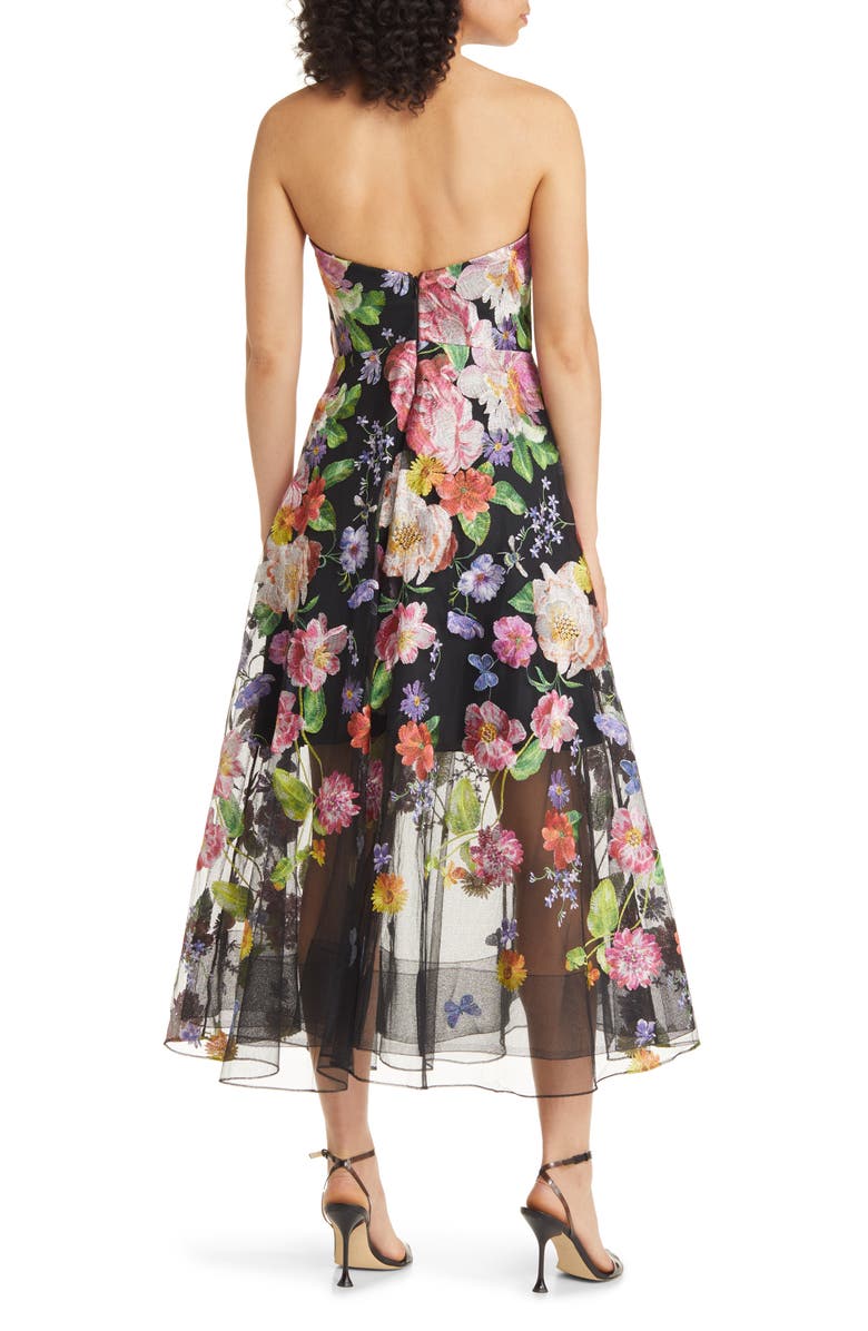 Marchesa Notte Floral Embroidered Strapless Cocktail Dress, Alternate, color, 