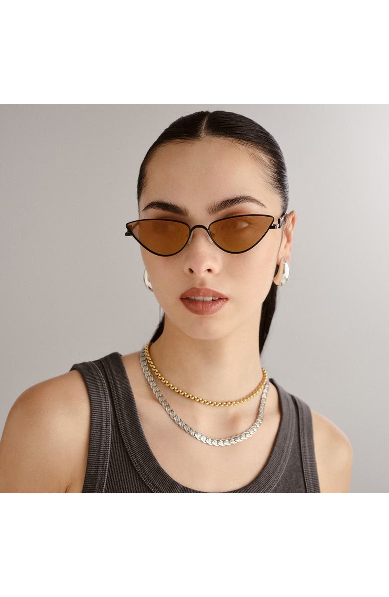 Le Specs The Soiree 60mm Mirrored Cat Eye Sunglasses, Alternate, color, Satin Black/ Flash