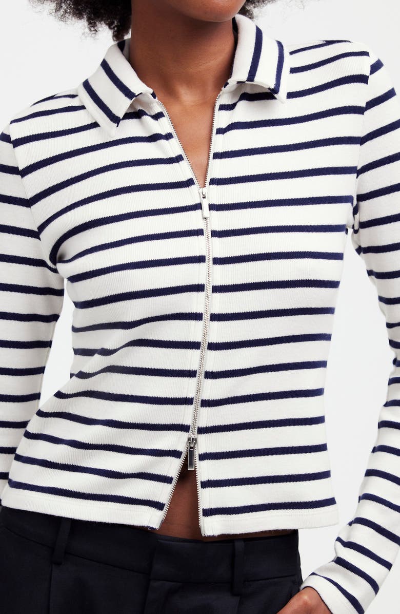 Madewell Stripe Rib Zip Front Top, Alternate, color,