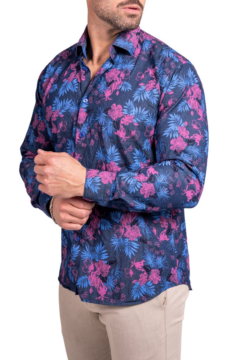 Engineered Ascension0093 Blue Floral Cotton Button-Up Shirtr, Alternate, color, BLUE