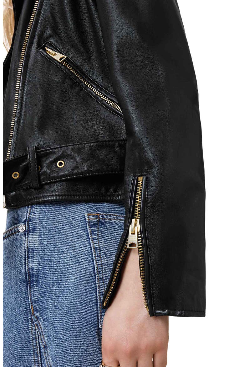 Balfern Leather Biker Jacket, Alternate, color, BLACK/ GOLD