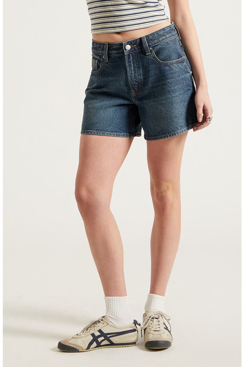 Sophie Mid Rise Denim Mom Shorts, Main, color, DARK INDIGO