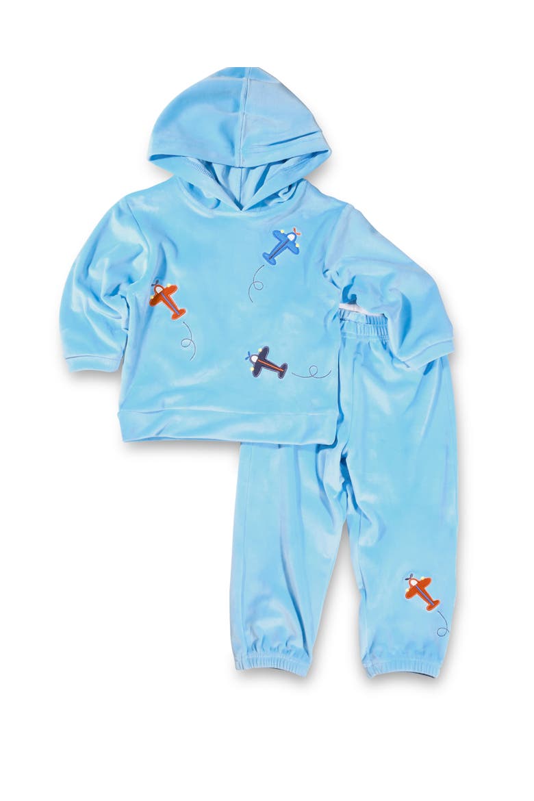 Velour Hoodie With Airplanes, Alternate, color, Light Blue