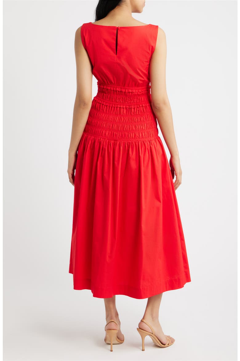 Smocked Waist Sleeveless Midi Dress, Alternate, color, BEGONIA RED
