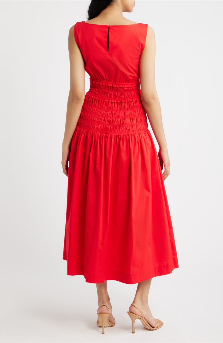 Anne Klein Smocked Waist Sleeveless Midi Dress, Alternate, color, Begonia Red