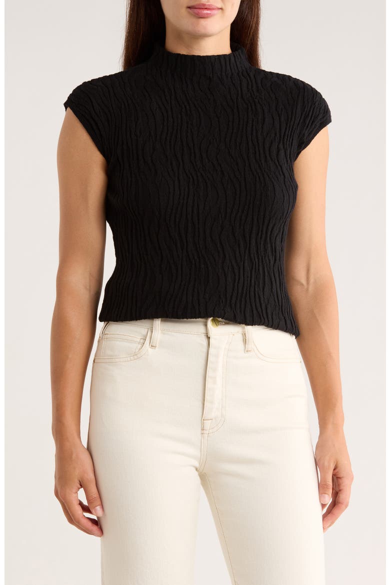 Animal Jacquard Stripe Cap Sleeve Sweater, Main, color, BLACK