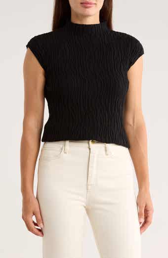 Bobeau Animal Jacquard Stripe Cap Sleeve Sweater