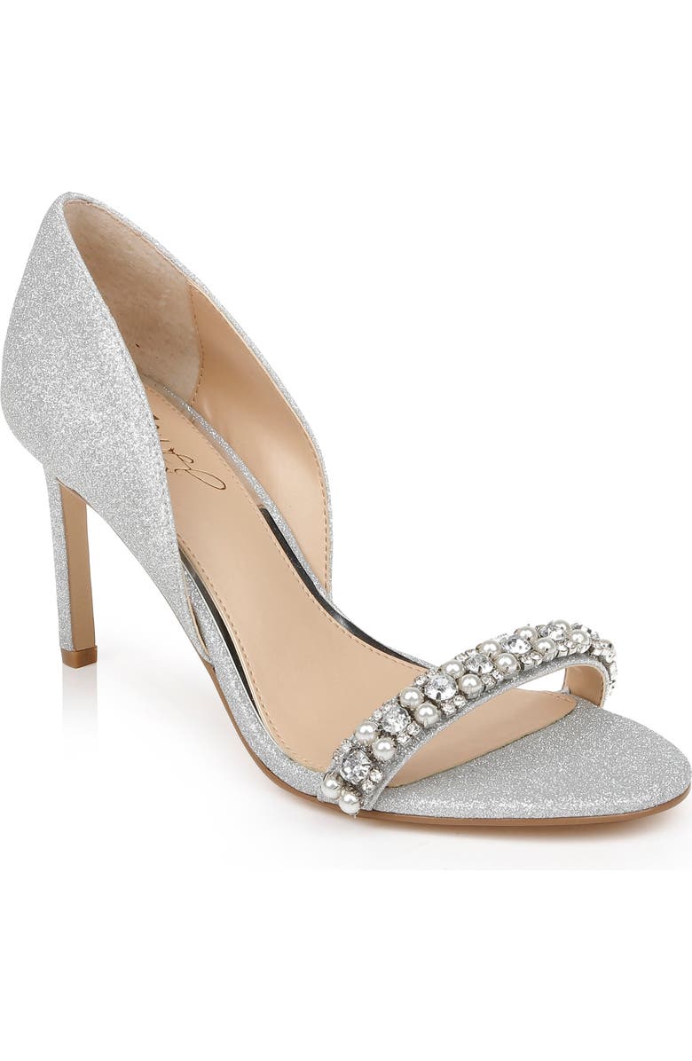 Jewel Badgley Mischka Dayana Embellished Glitter Sandal, Main, color, Silver Gli