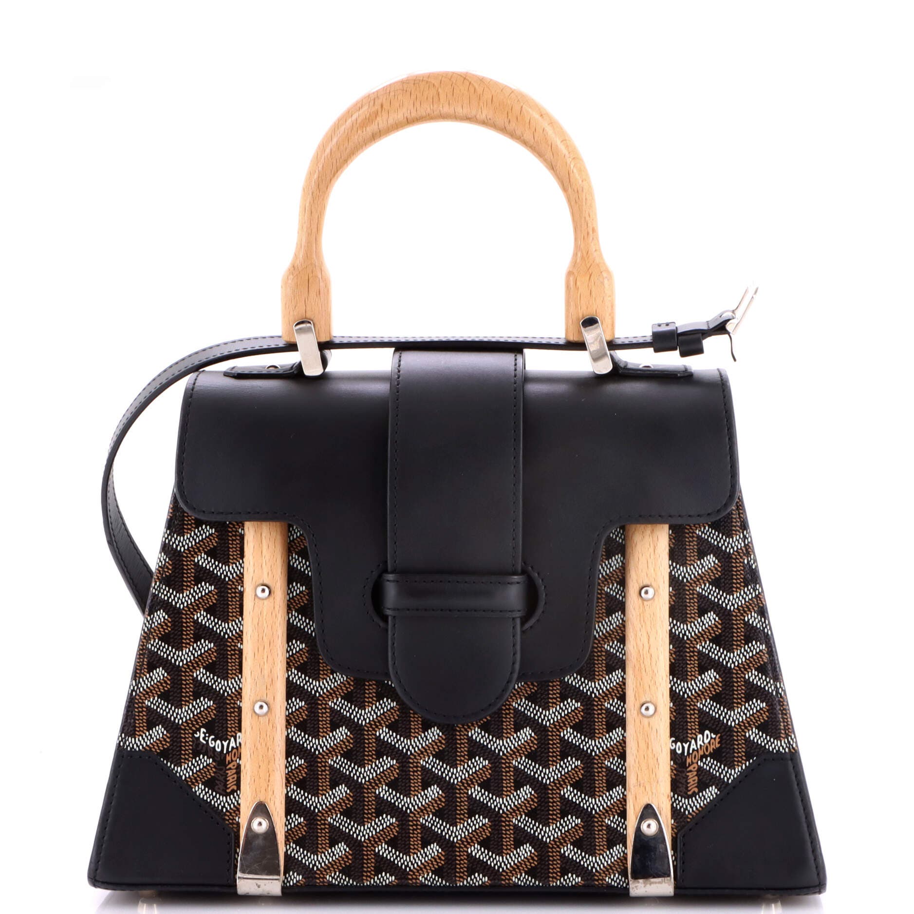 Pre-Owned Goyard Saigon Top Handle Bag Coated Canvas with Leather PM, Main, color, Black