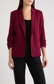 AK ANNE KLEIN One Button Jacket with Scrunch Sleeves