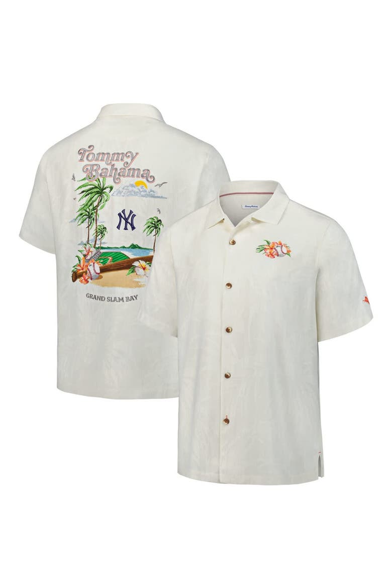 Men's Tommy Bahama  White New York Yankees Grand Slam Bay Camp Button-Up Shirt, Main, color, White
