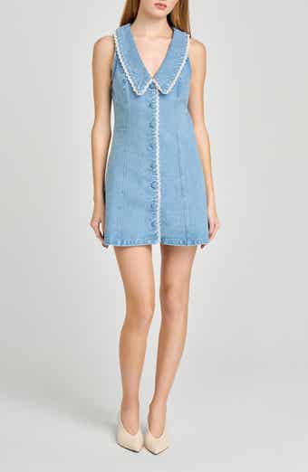 Betsy Lace Trim Sleeveless Denim Minidress