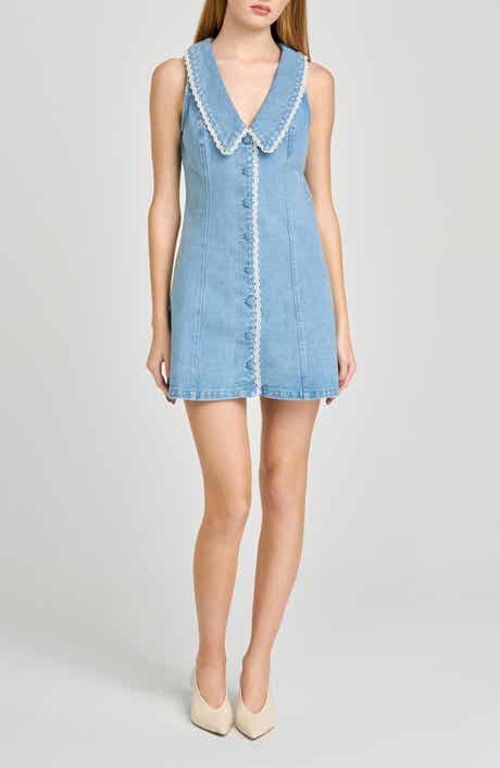 Betsy Lace Trim Sleeveless Denim Minidress
