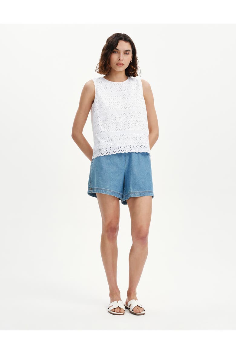 Gloria Cotton Broderie Sleeveless Top, Main, color, White