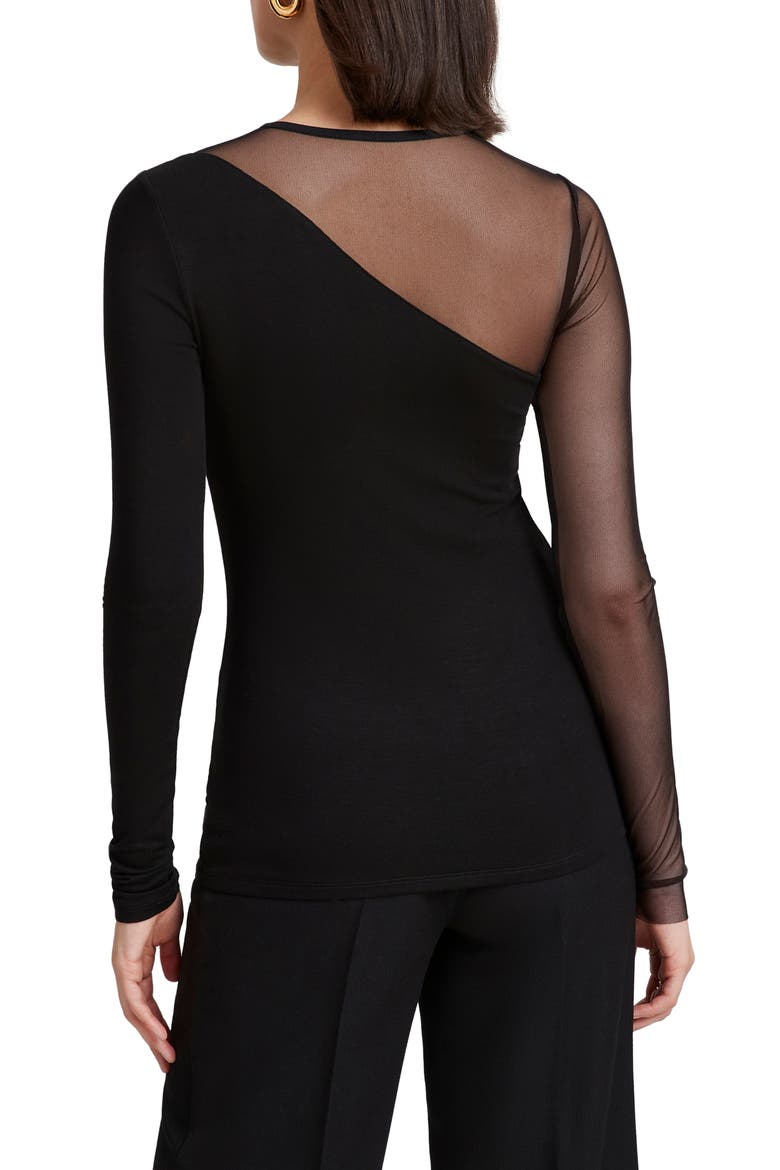 Milo Long Sleeve Mesh & Jersey Top, Alternate, color, BLACK