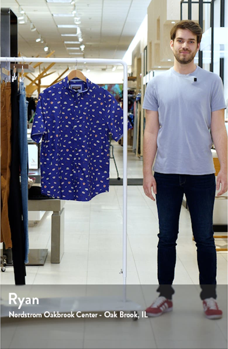 Sushi Print Short Sleeve Cotton Button-Down Shirt, sales video thumbnail