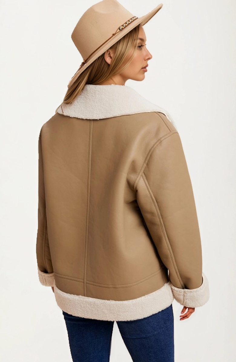 Knit and Lounge Faux Shearling Trim Moto Jacket, Alternate, color, 