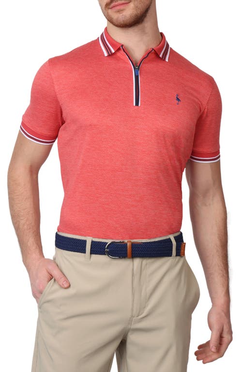 Tailorbyrd Perforated Quarter Zip Performance Polo In Sunwashed Red