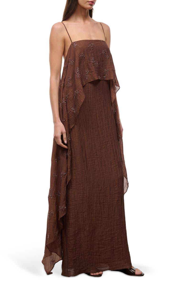 STAUD Valencia Crinkle Beaded Dress, Alternate, color, Cedar