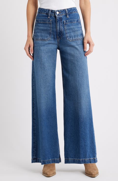 Christine Patch Pocket Wide Leg Jeans (Dark Brushed Classic)