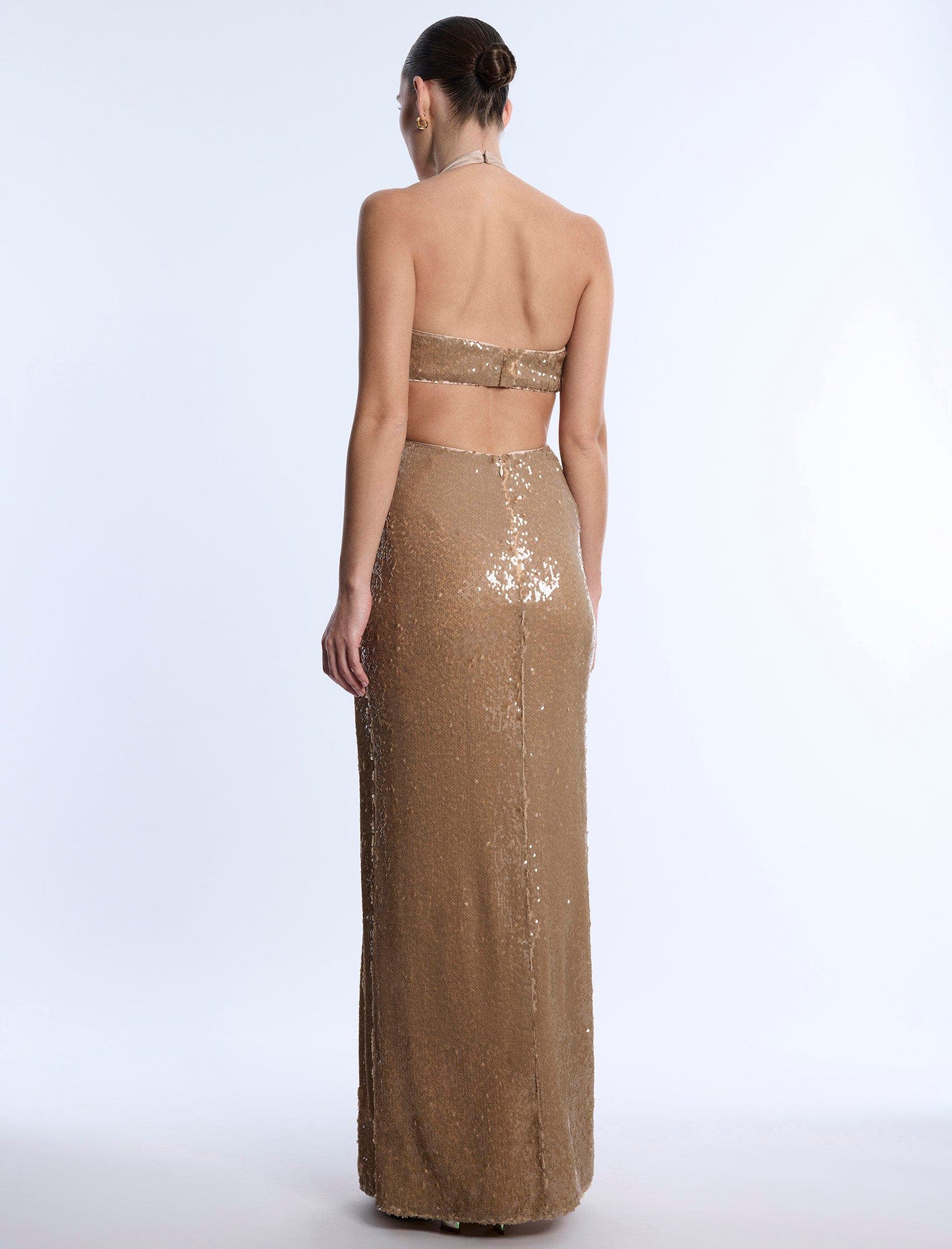 Sequin Cutout Halter Gown - image 2