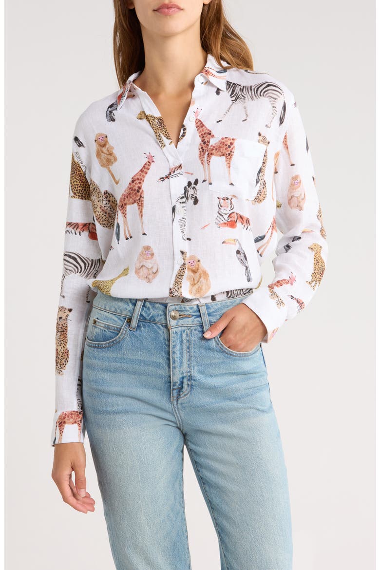 Charli Linen Blend Button-Up Shirt, Main, color, JUNGLE ANIMALS
