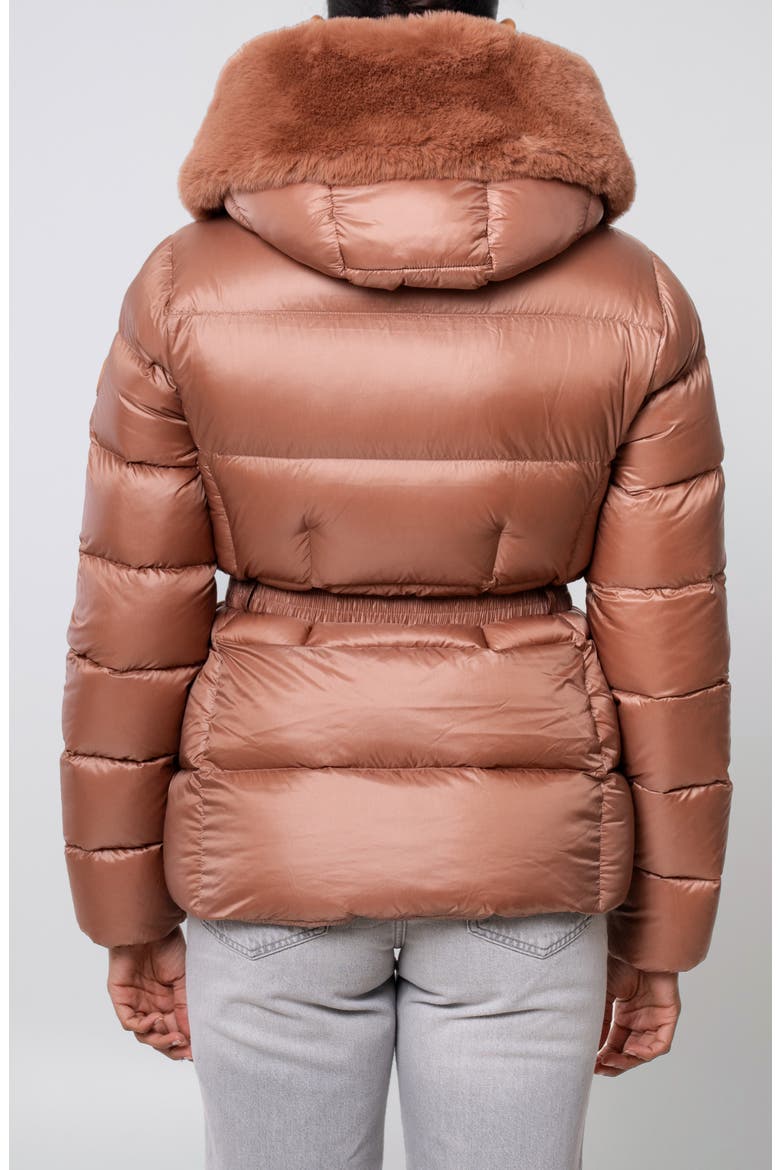 Lux Faux Fur Lined Water Resistant Recycled Nylon Down Puffer Jacket, Alternate, color, MOCHA