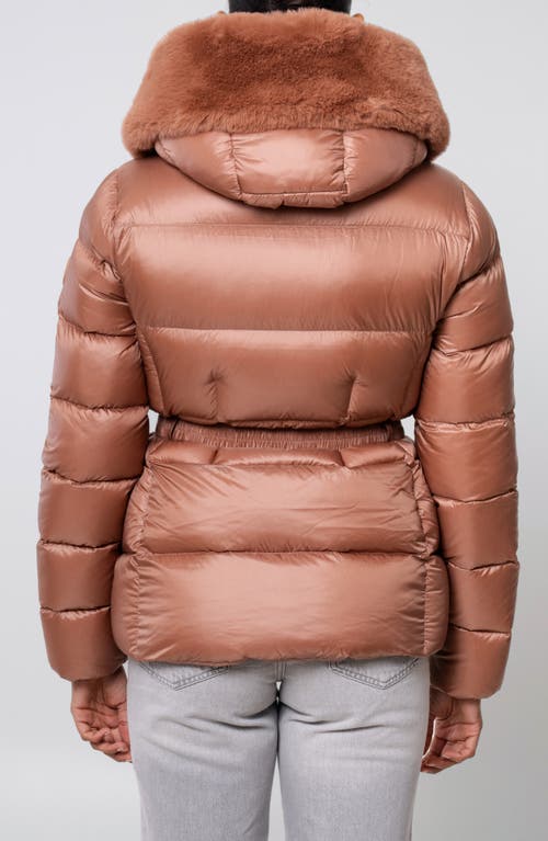 The Recycled Planet Company Lux Faux Fur Lined Water Resistant Recycled Nylon Down Puffer Jacket In Brown