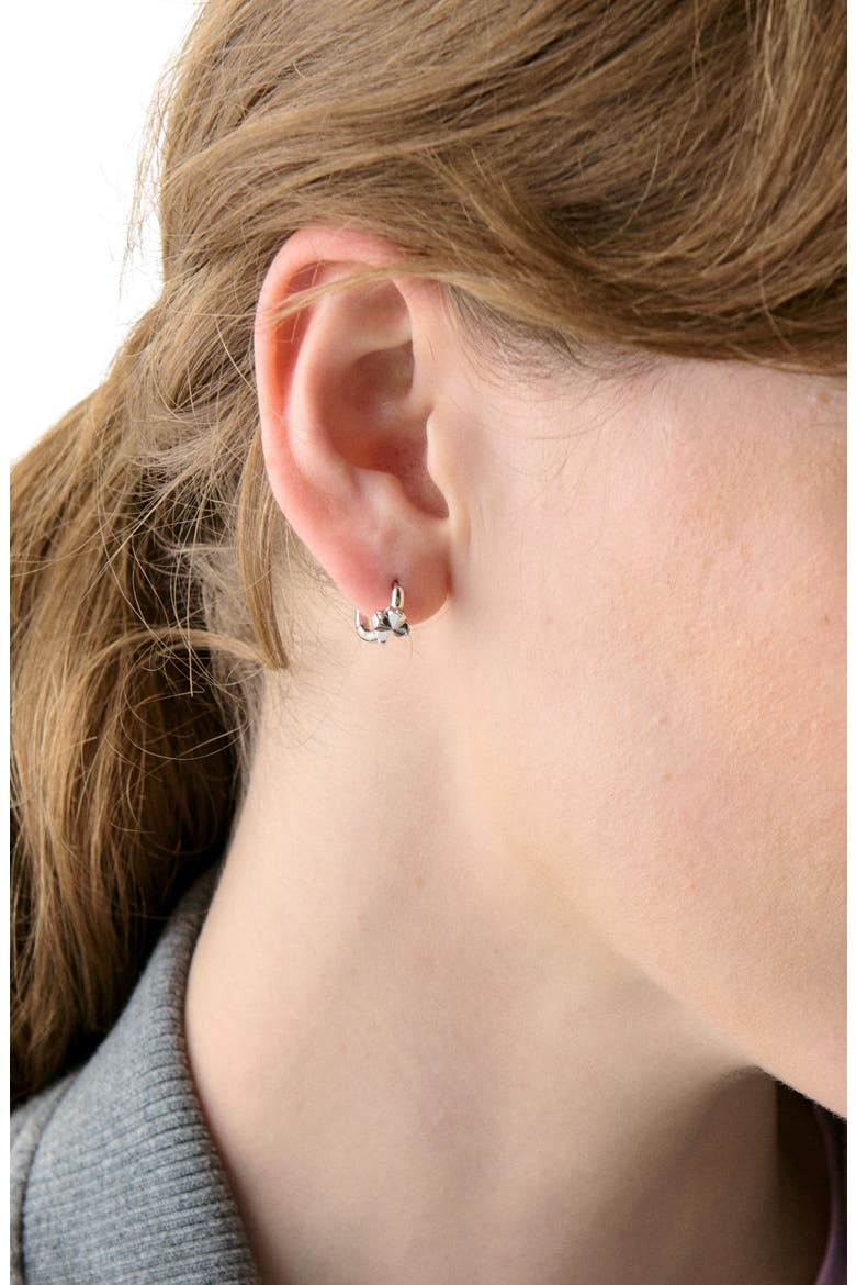spade flower huggie hoop earrings, Alternate, color, SILVER