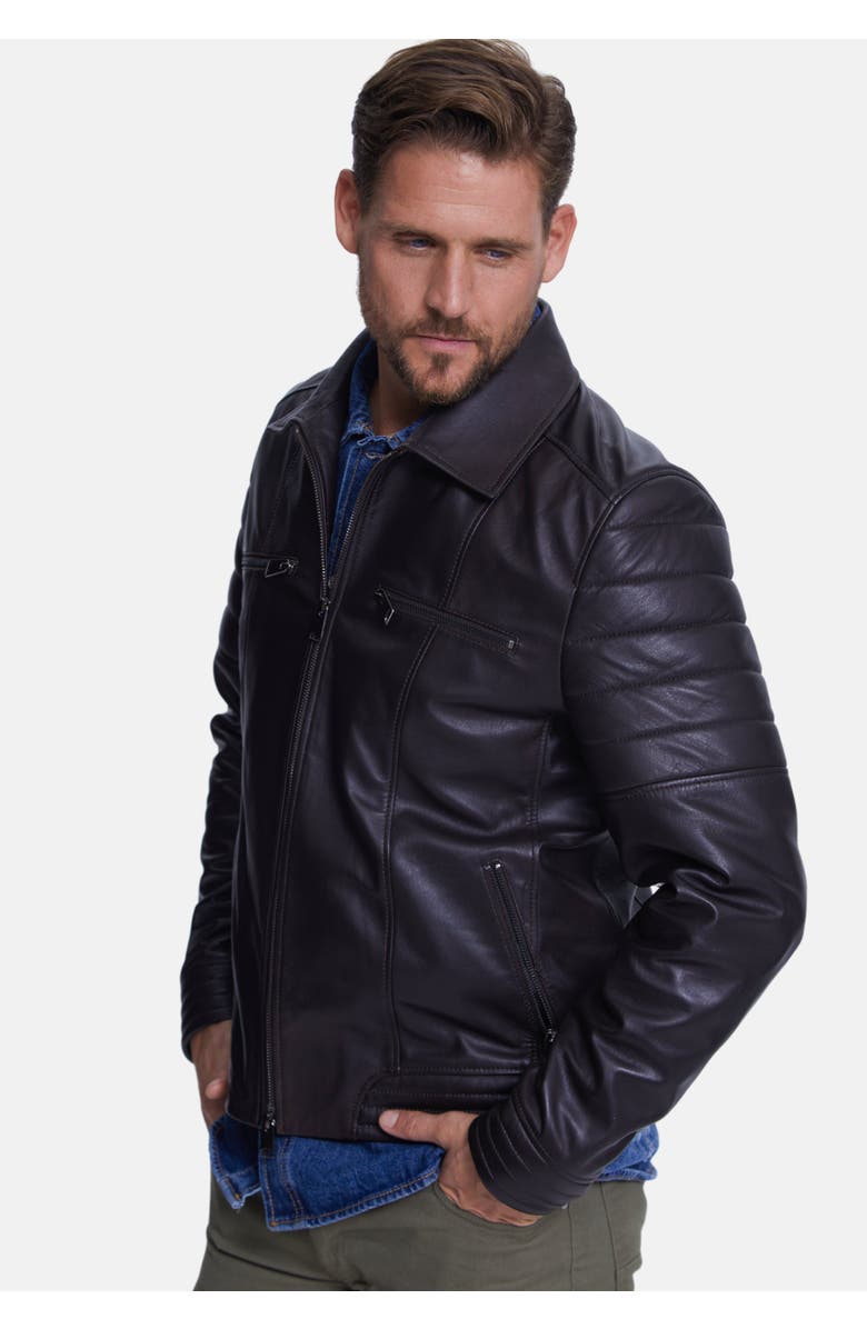 Furniq UK Sebastian Leather Jacket, Alternate, color, Brown