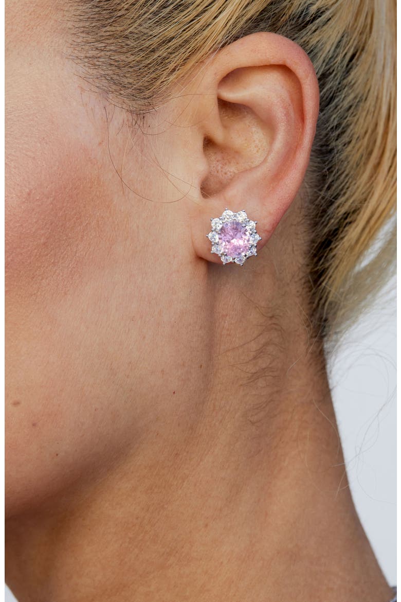 Oval Cubic Zirconia Halo Stud Earrings, Alternate, color, FANCY PINK