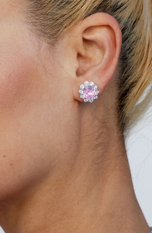 Savvy Cie Jewels Oval Cubic Zirconia Halo Stud Earrings In Pink