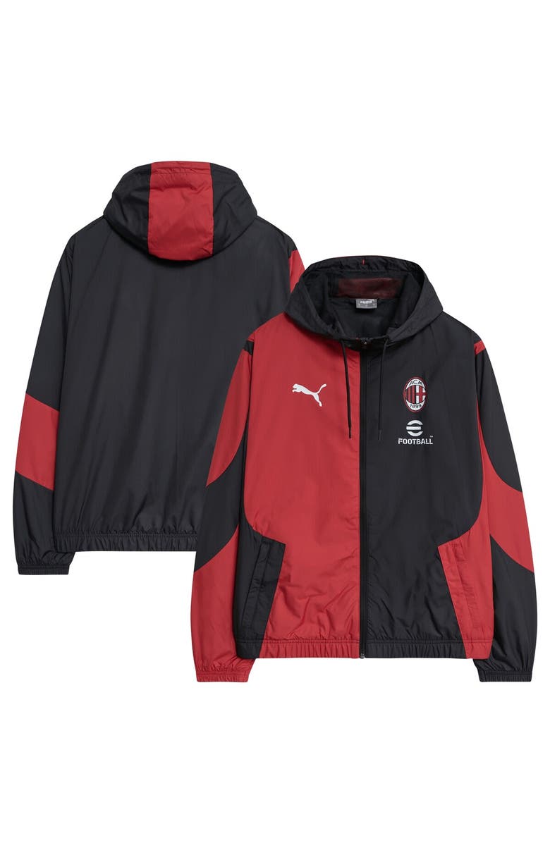 PUMA Men's Puma Black AC Milan 2023/24 Pre-Match Full-Zip Hoodie Jacket, Main, color, 