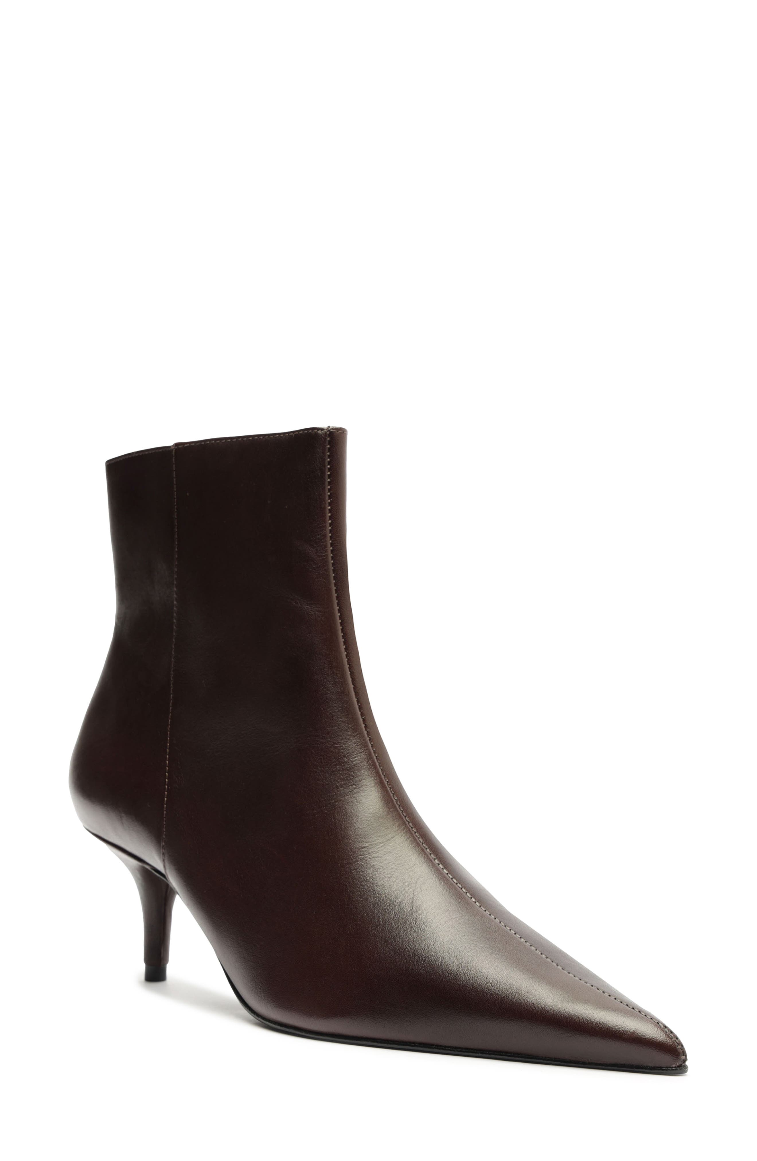Schutz Mikki Pointed Toe Low Heel Bootie, Main, color, Brown