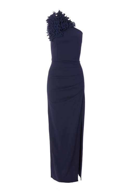 Quiz One Shoulder Ruffle Trim Maxi Dress In Navy
