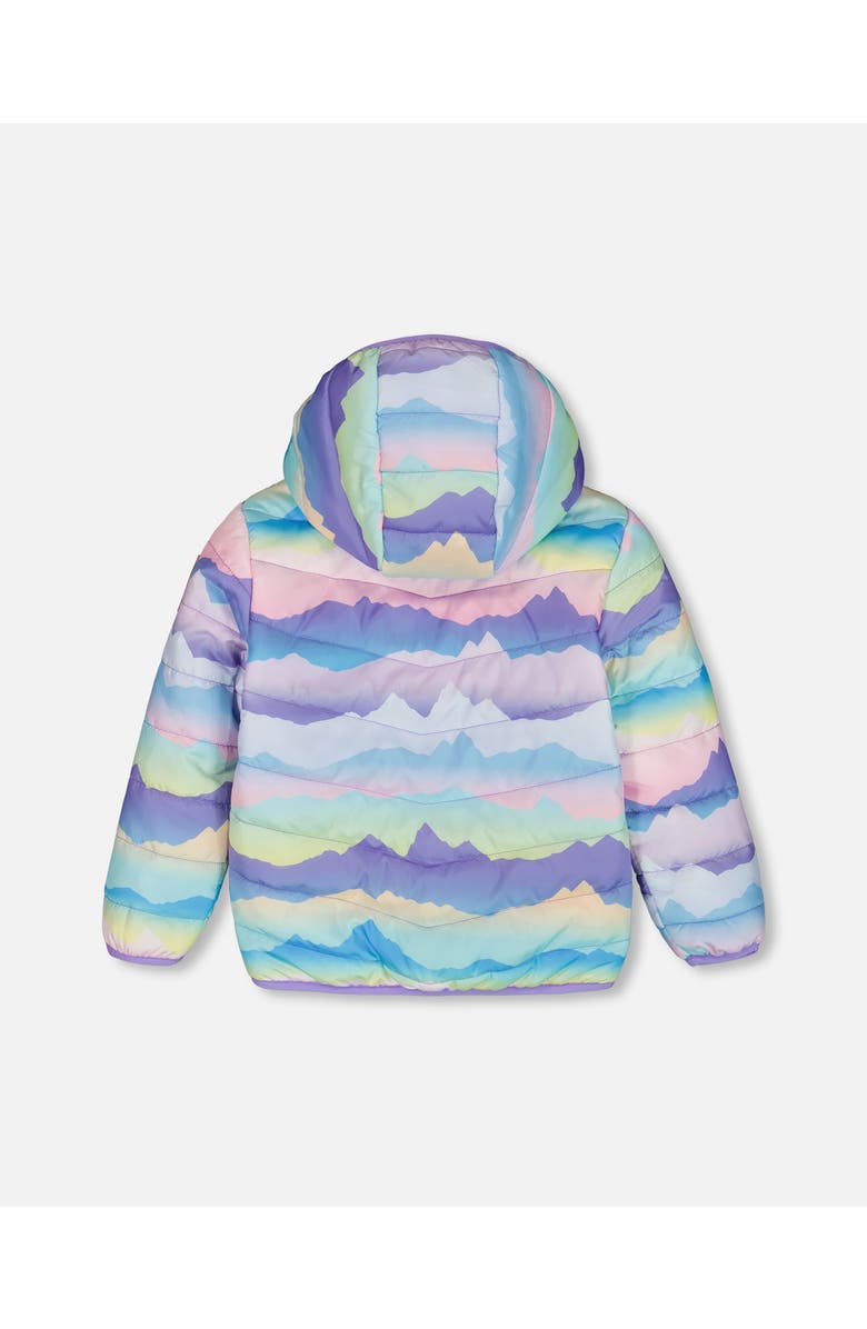 Deux par Deux Baby Girl's Printed Quilted Mid-Season Jacket Mauve And Blue, Pink Mountain, Alternate, color, 