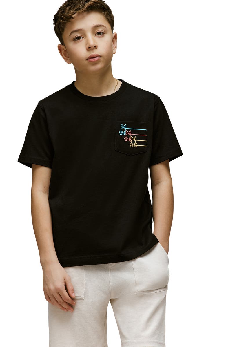 Psycho Bunny Kids' Andy Embroidered Pocket Cotton T-Shirt, Alternate, color, Black