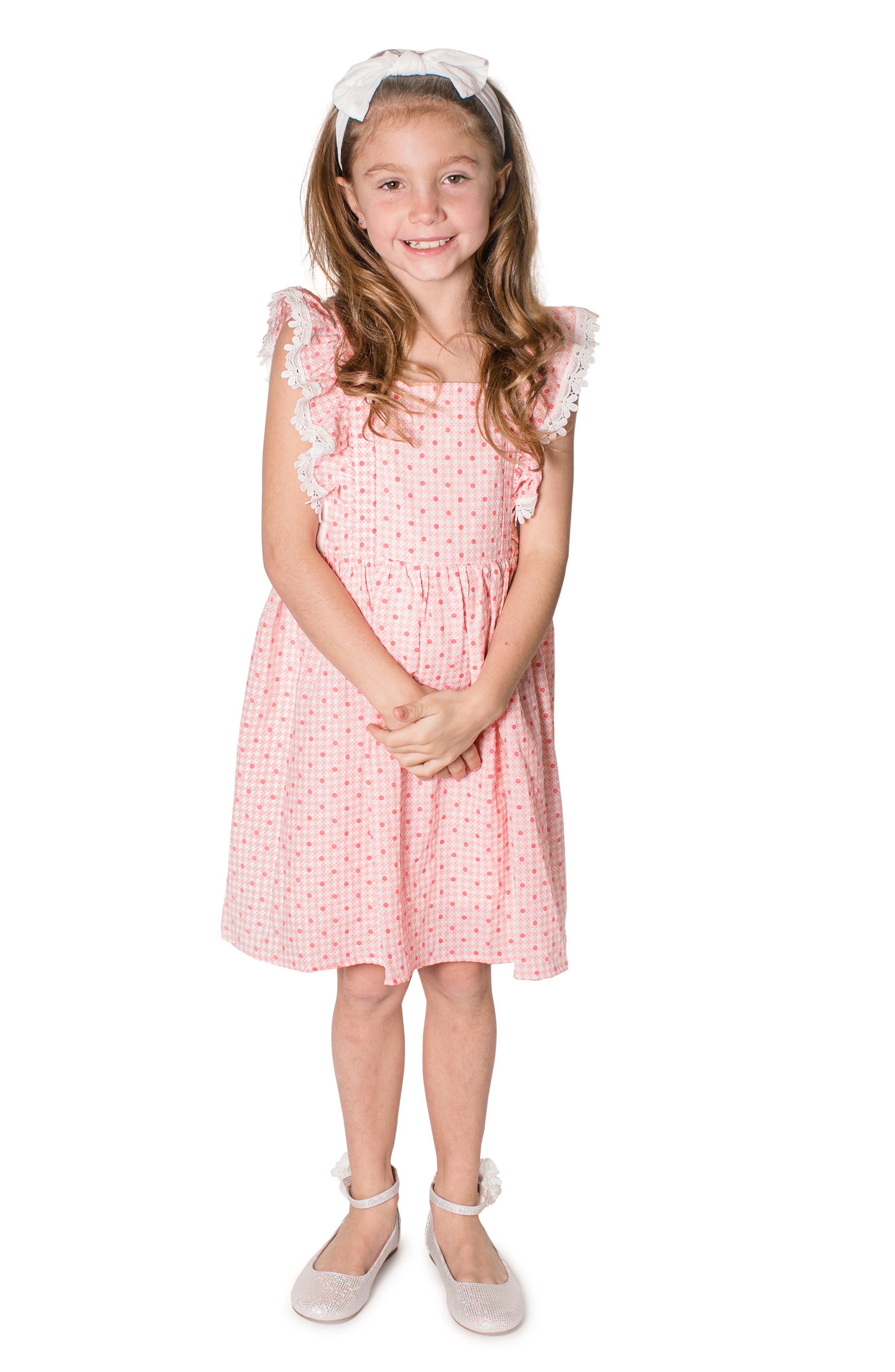 Popatu Kids' Lace Trim Pinafore Dress in Raspberry 