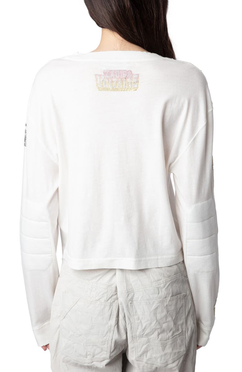 Zadig & Voltaire Rhinestone Logo Long Sleeve Cotton T-Shirt, Alternate, color,