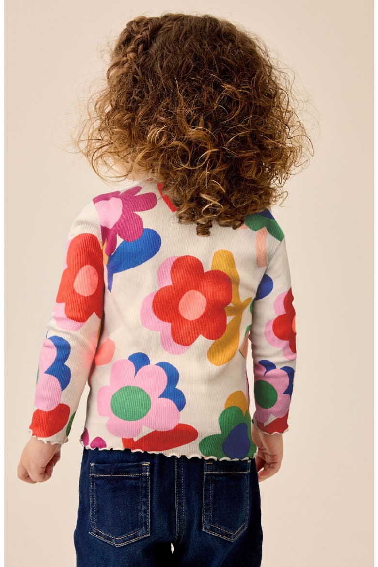 Kids' Bright Floral Print Long Sleeve Rib T-Shirt, Alternate, color, PINK