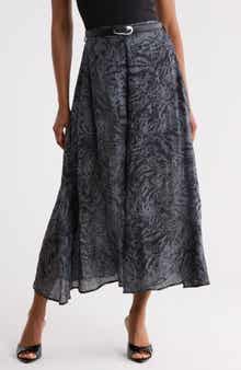 Printed Midi Skirt with Belt
